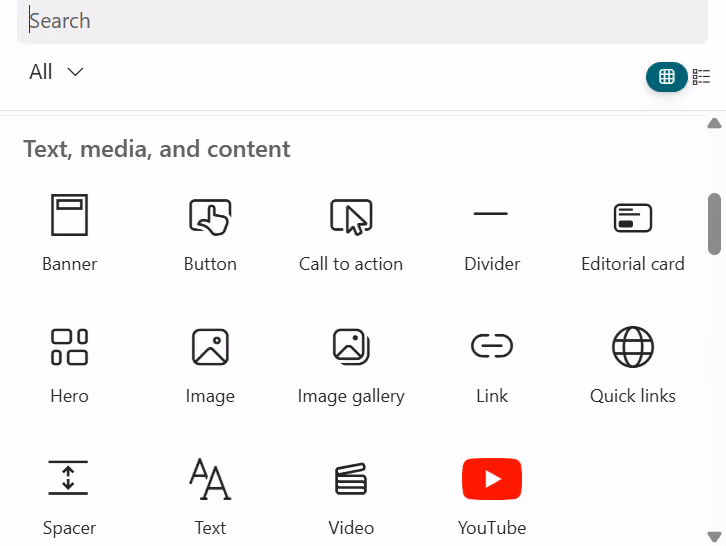 Selecting a web part in SharePoint