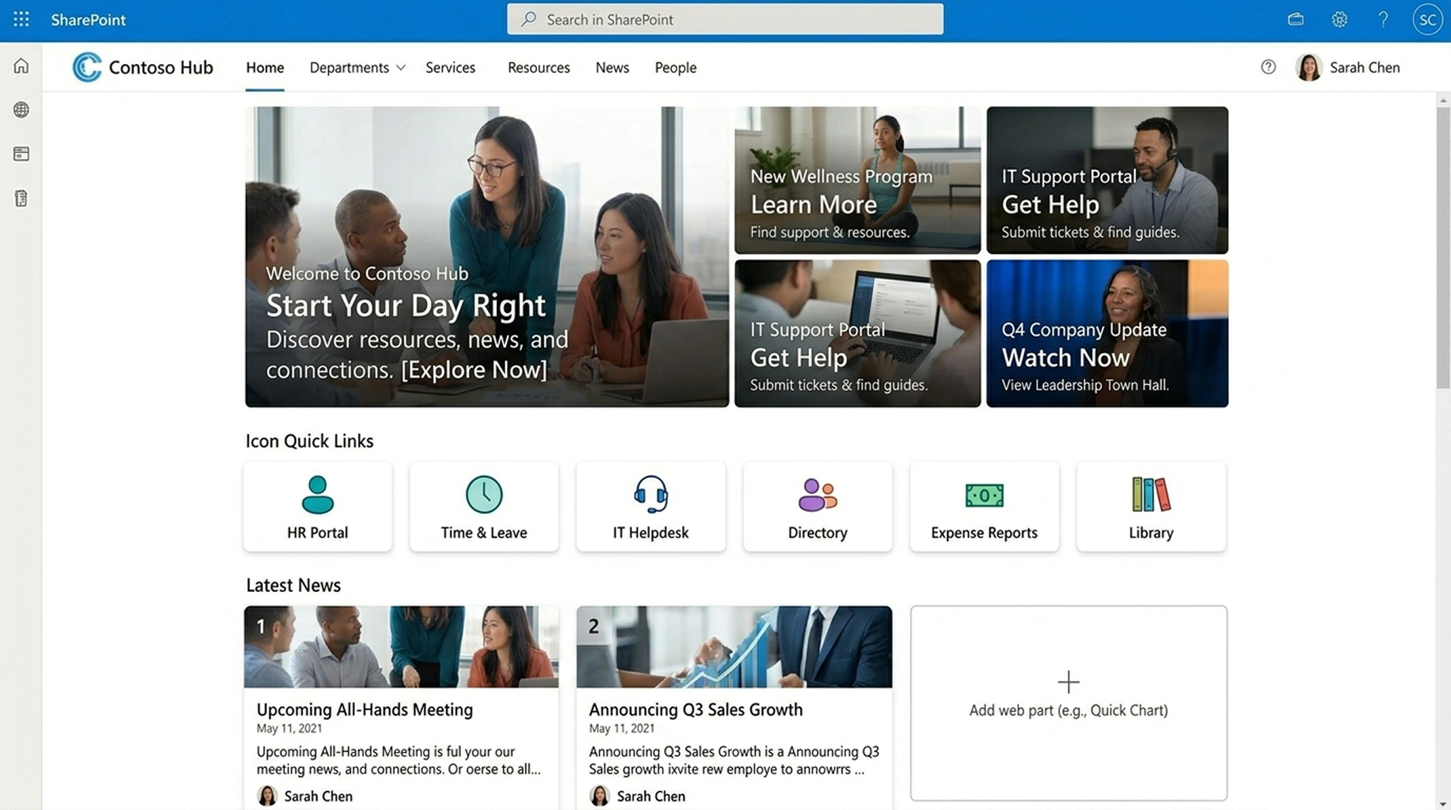 Clean modern SharePoint homepage design.