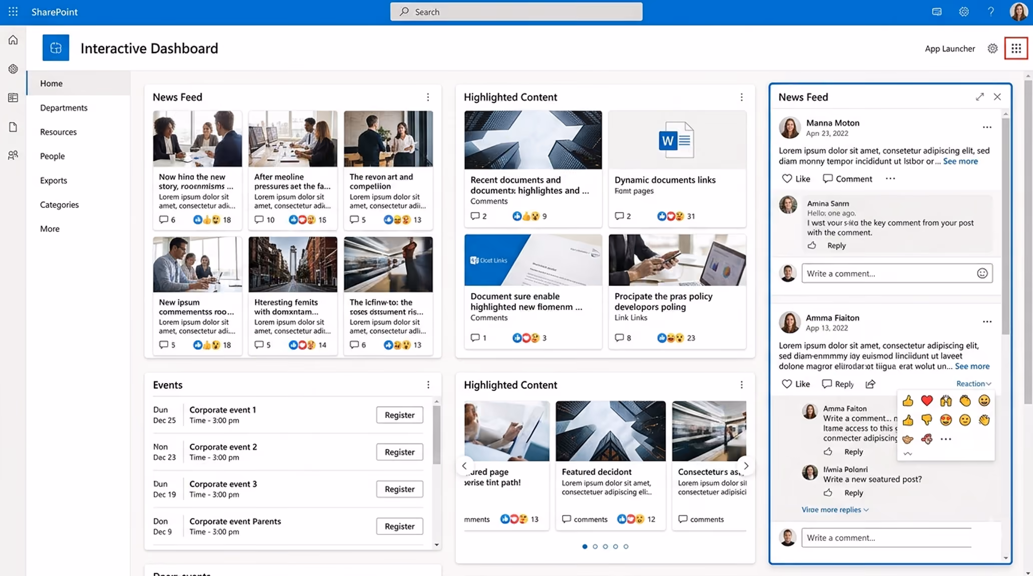 Dynamic news and events feed