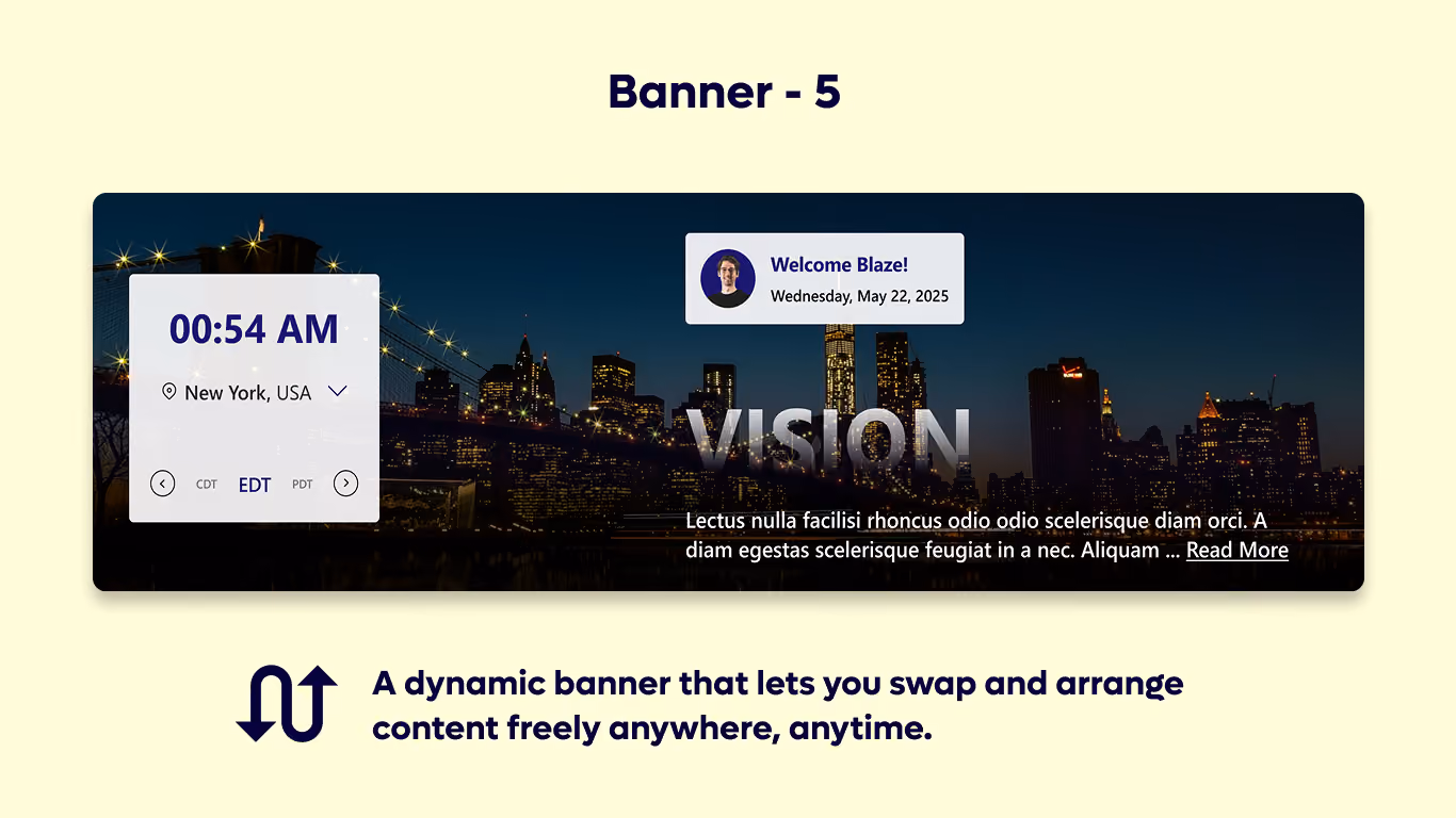 Banner 05 - Welcome & City Time Panel