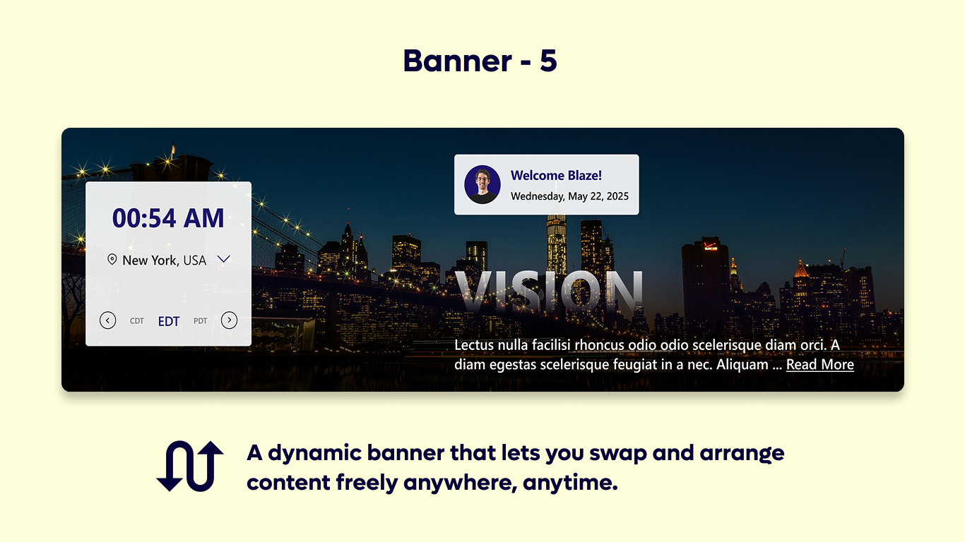 Banner 05 - Welcome & City Time Panel