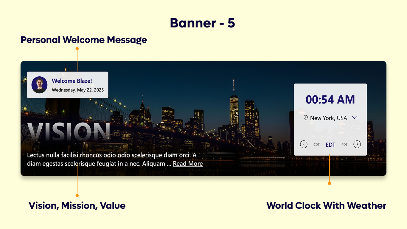 Banner 05 - Welcome & City Time Panel