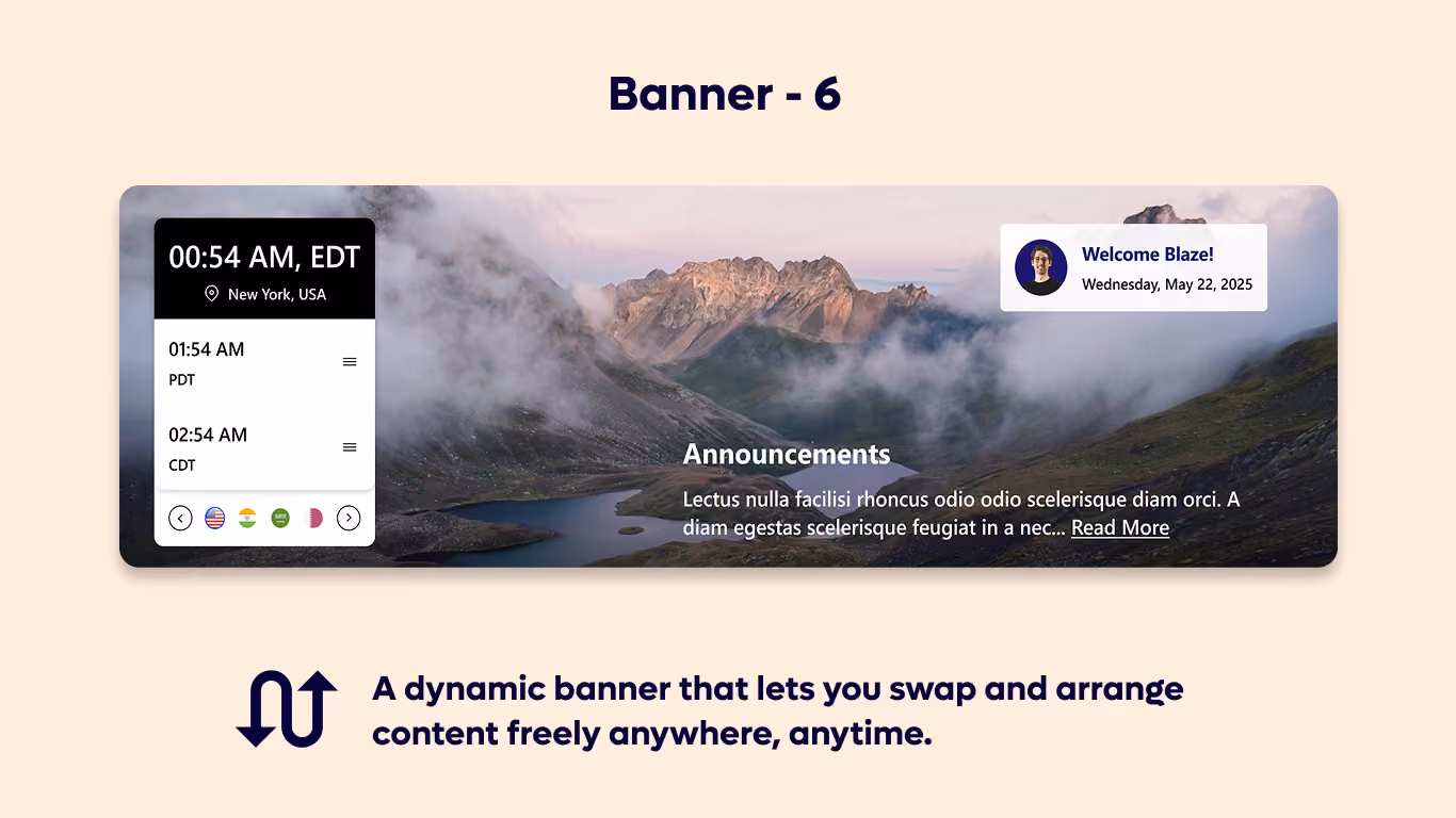 Banner 06 - Announcements & Multi-Timezone Widget