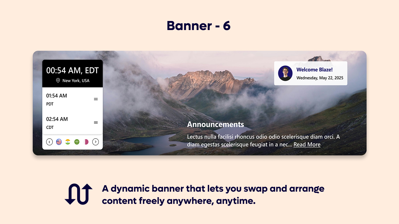 Banner 06 - Announcements & Multi-Timezone Widget
