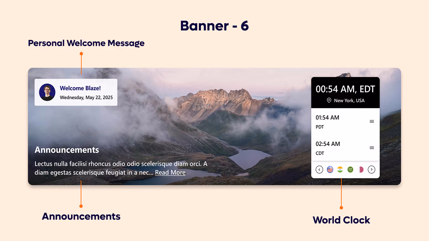 Banner 06 - Announcements & Multi-Timezone Widget