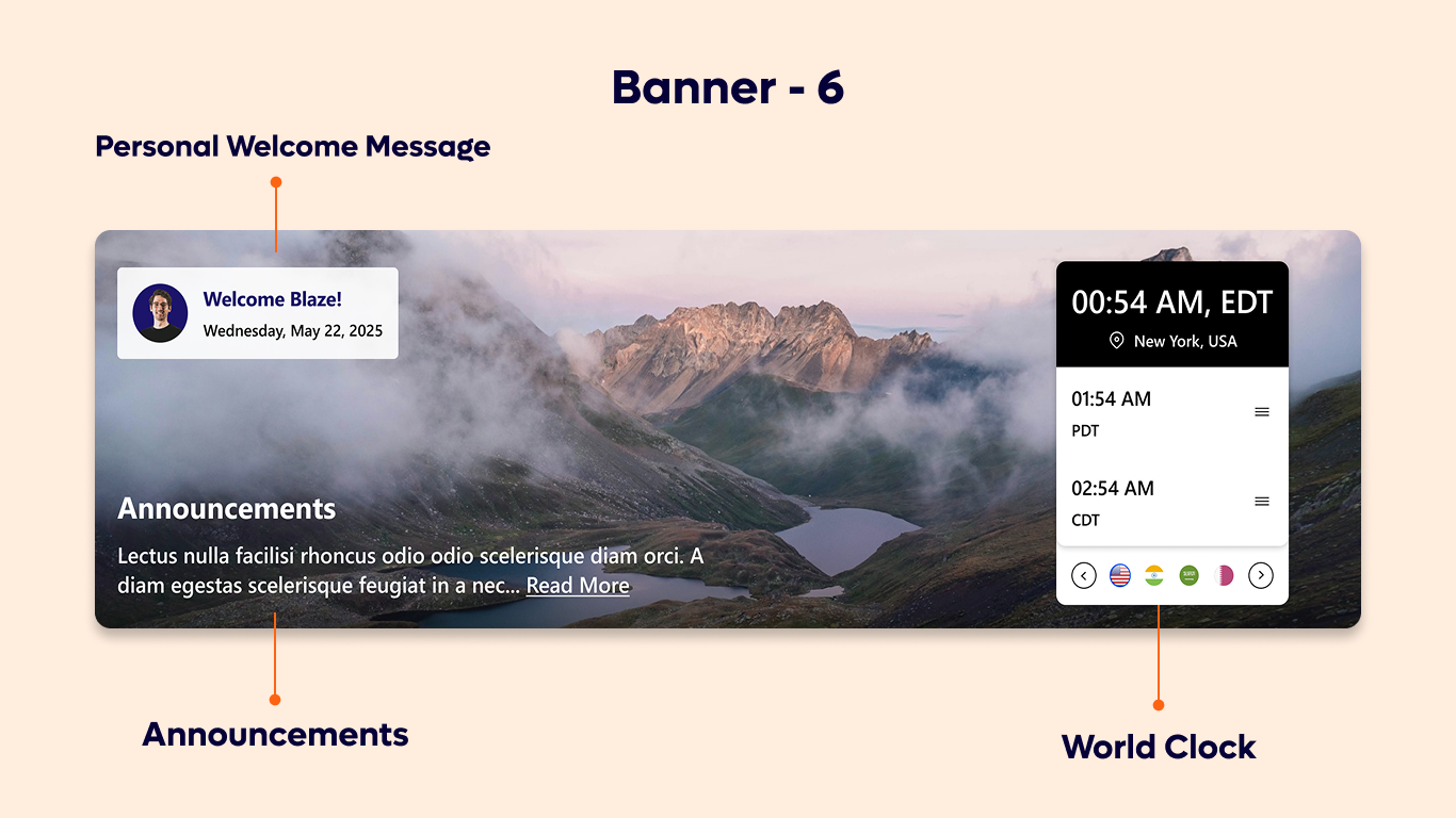 Banner 06 - Announcements & Multi-Timezone Widget