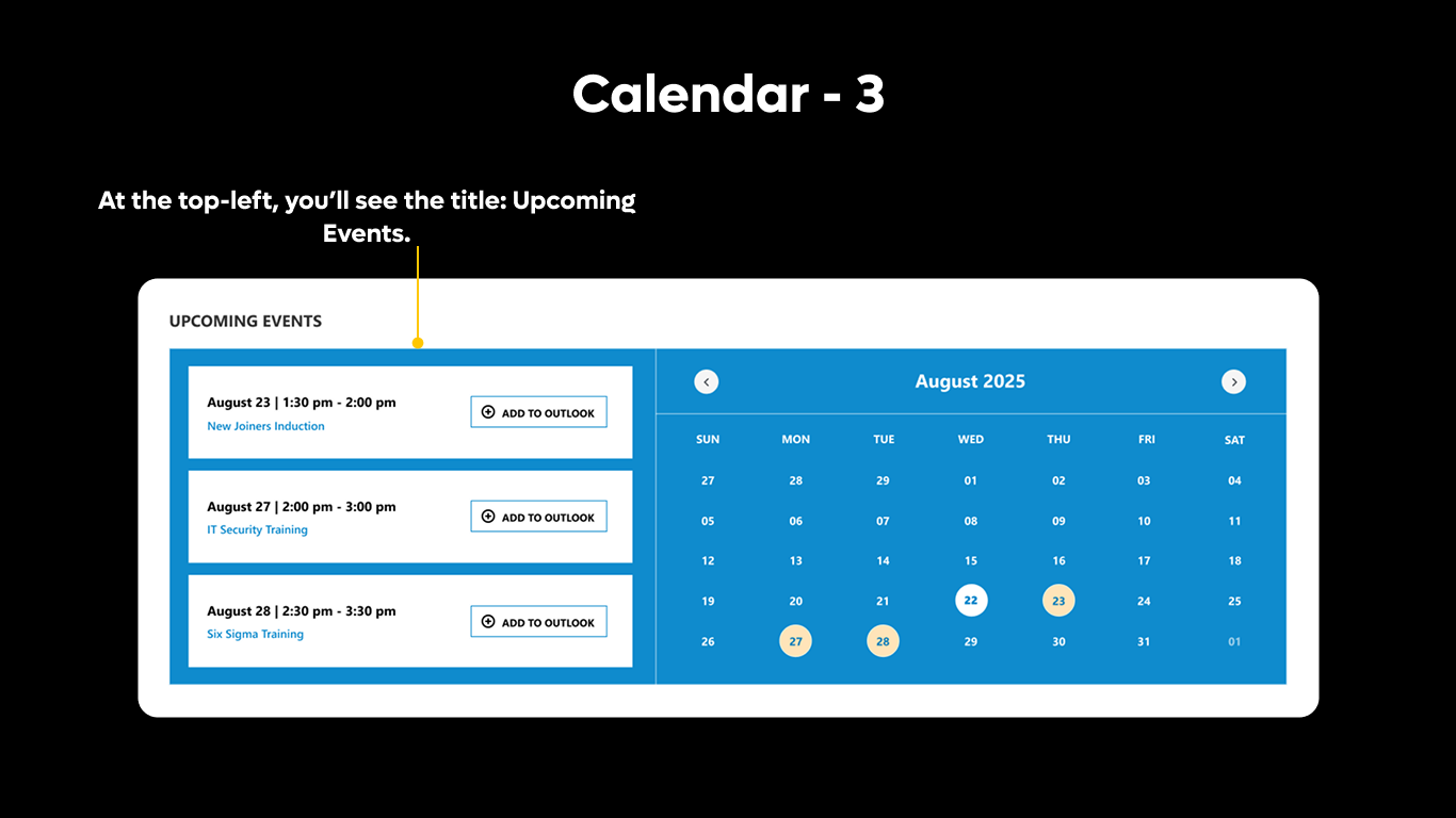 Calendar 03 - Upcoming Events Dashboard