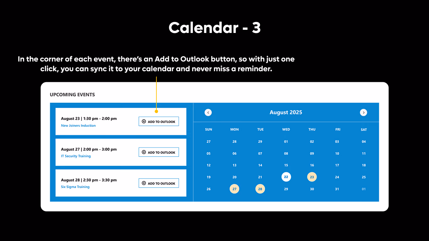 Calendar 03 - Upcoming Events Dashboard