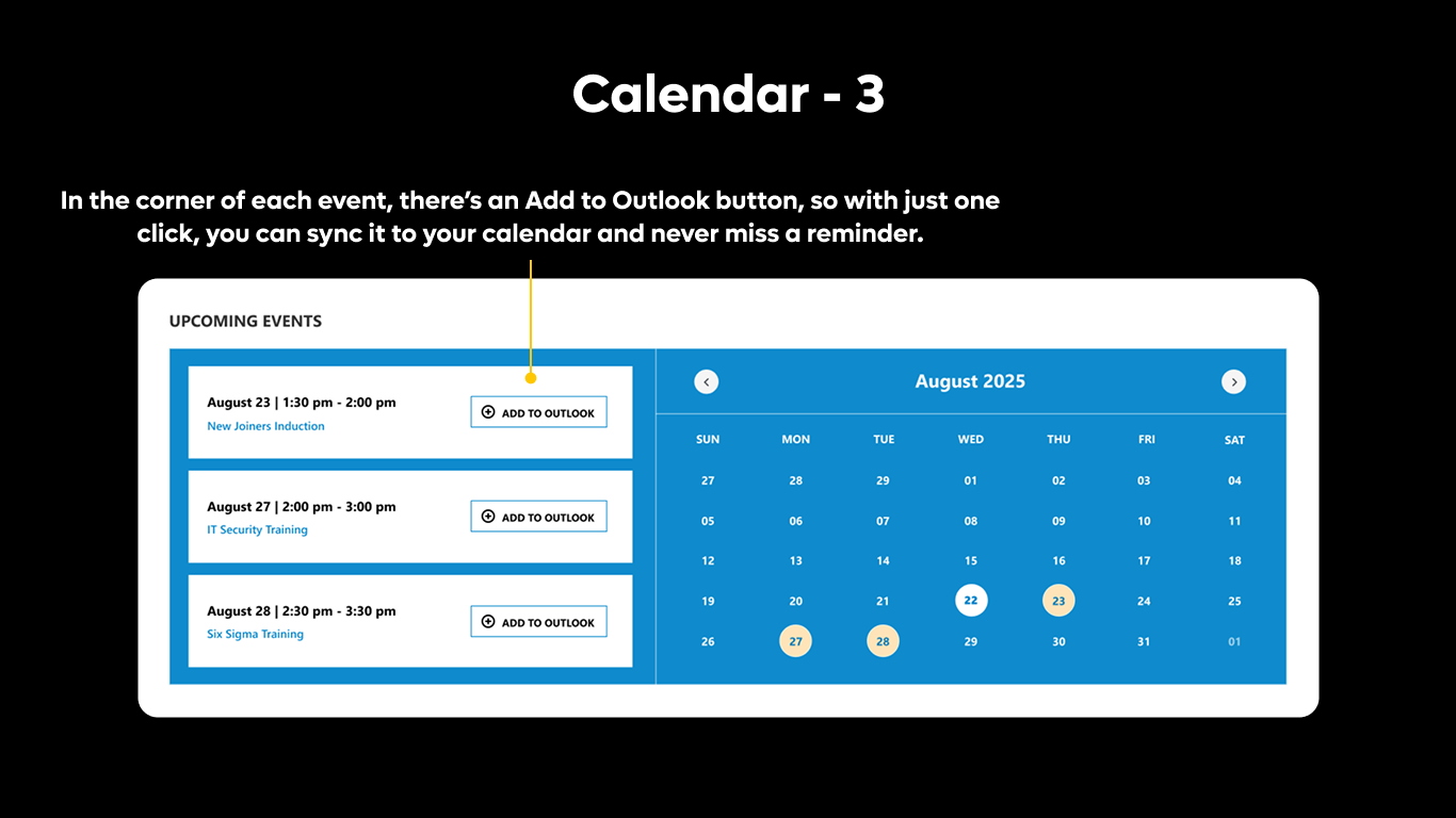 Calendar 03 - Upcoming Events Dashboard