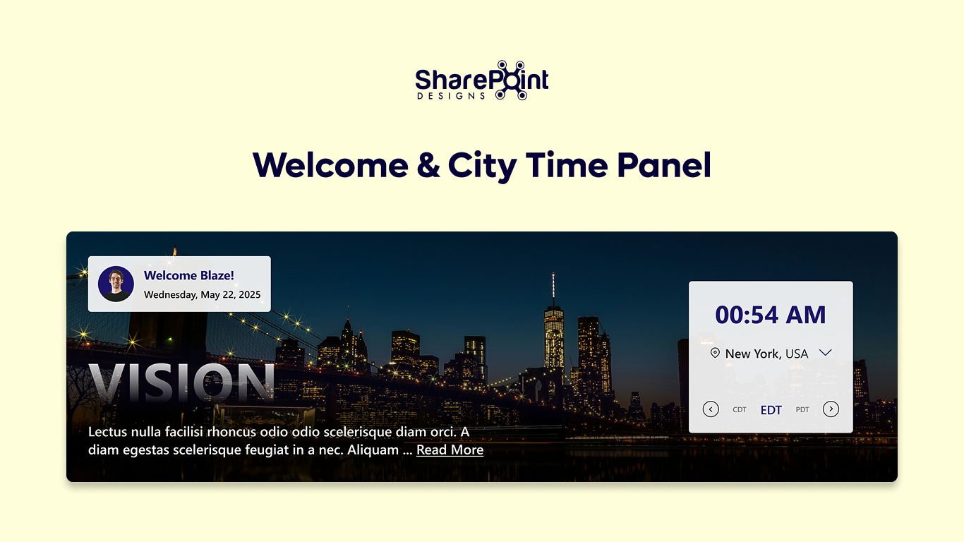 Banner 05 - Welcome & City Time Panel