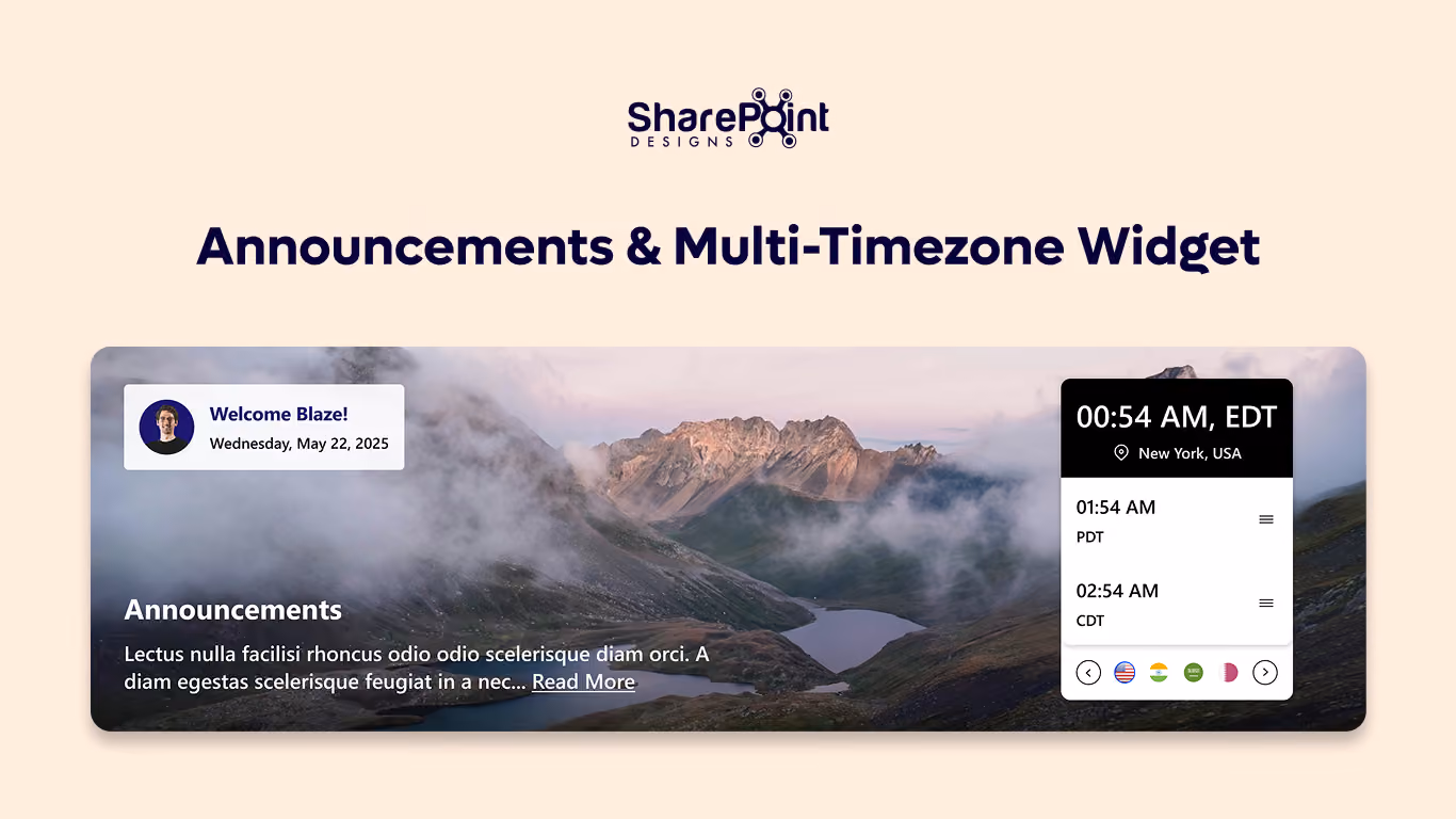 Banner 06 - Announcements & Multi-Timezone Widget