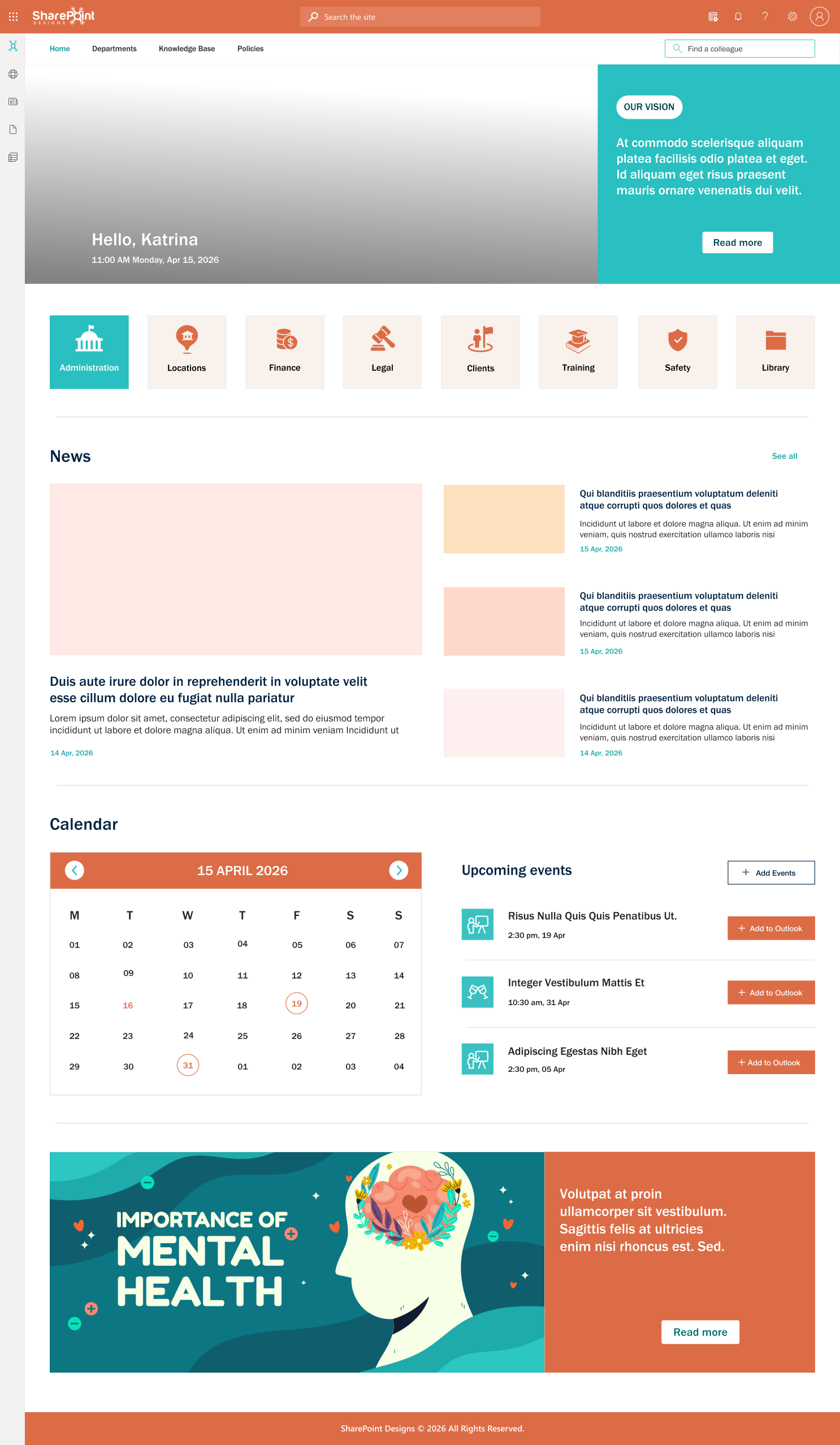 Healthcare intranet homepage design