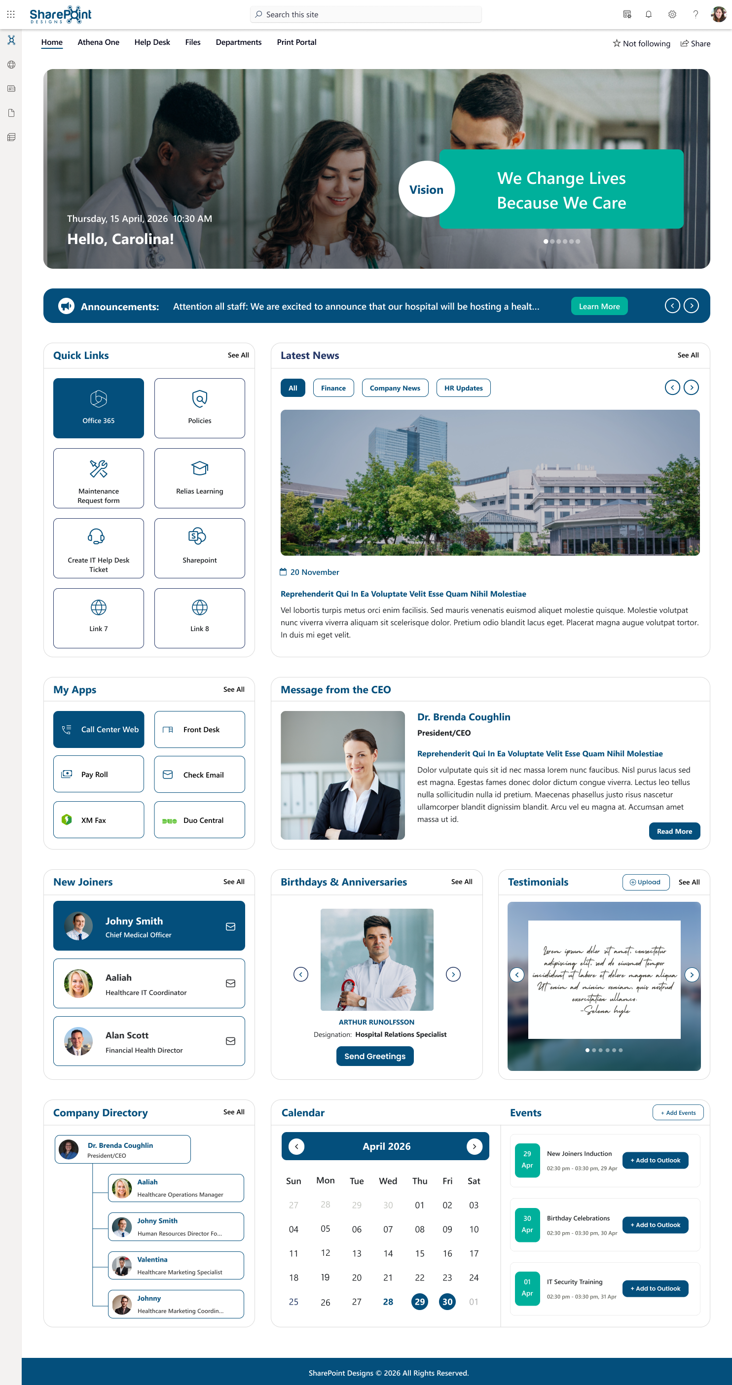 Healthcare SharePoint homepage intranet examples