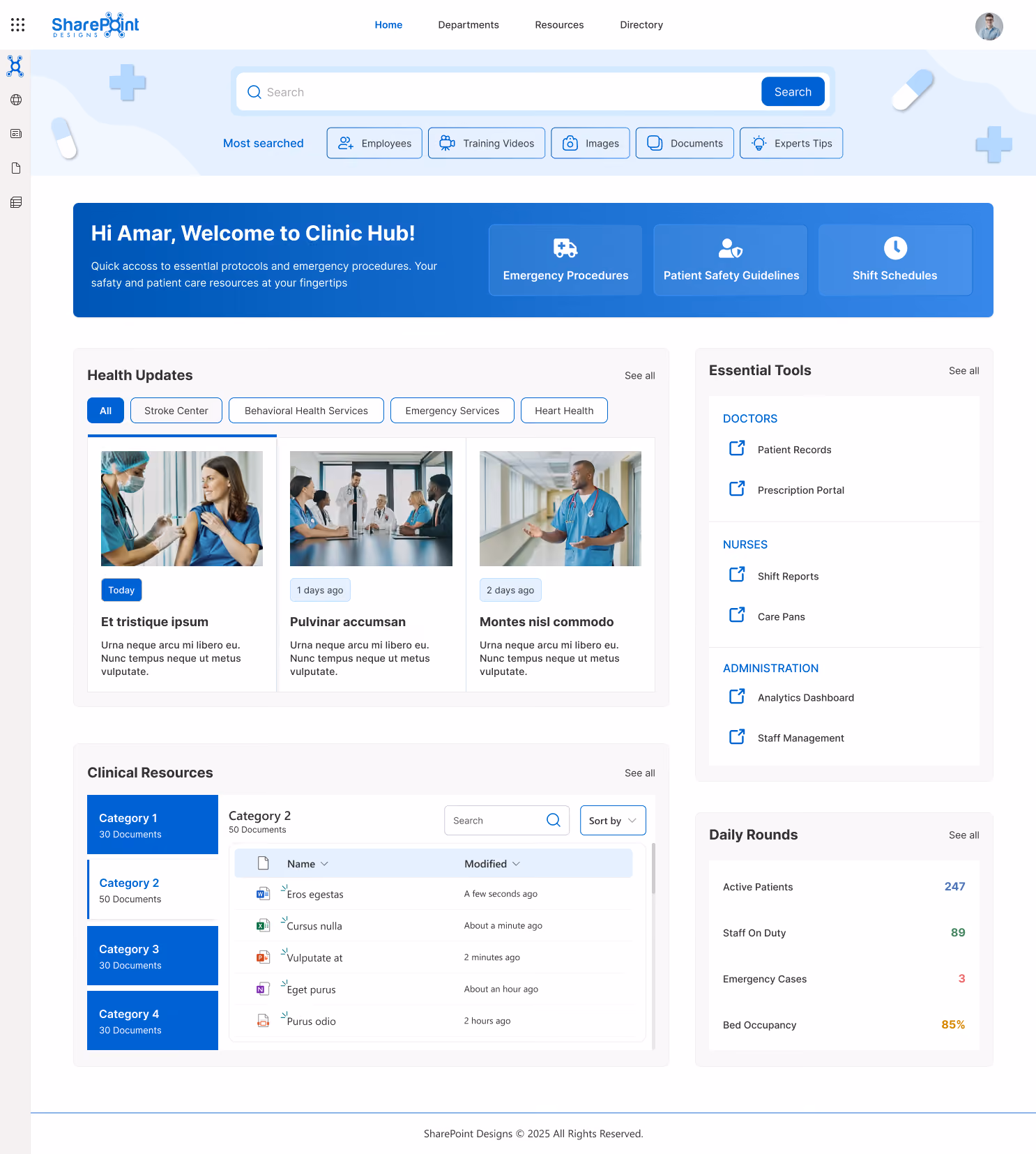 Healthcare intranet dashboard template