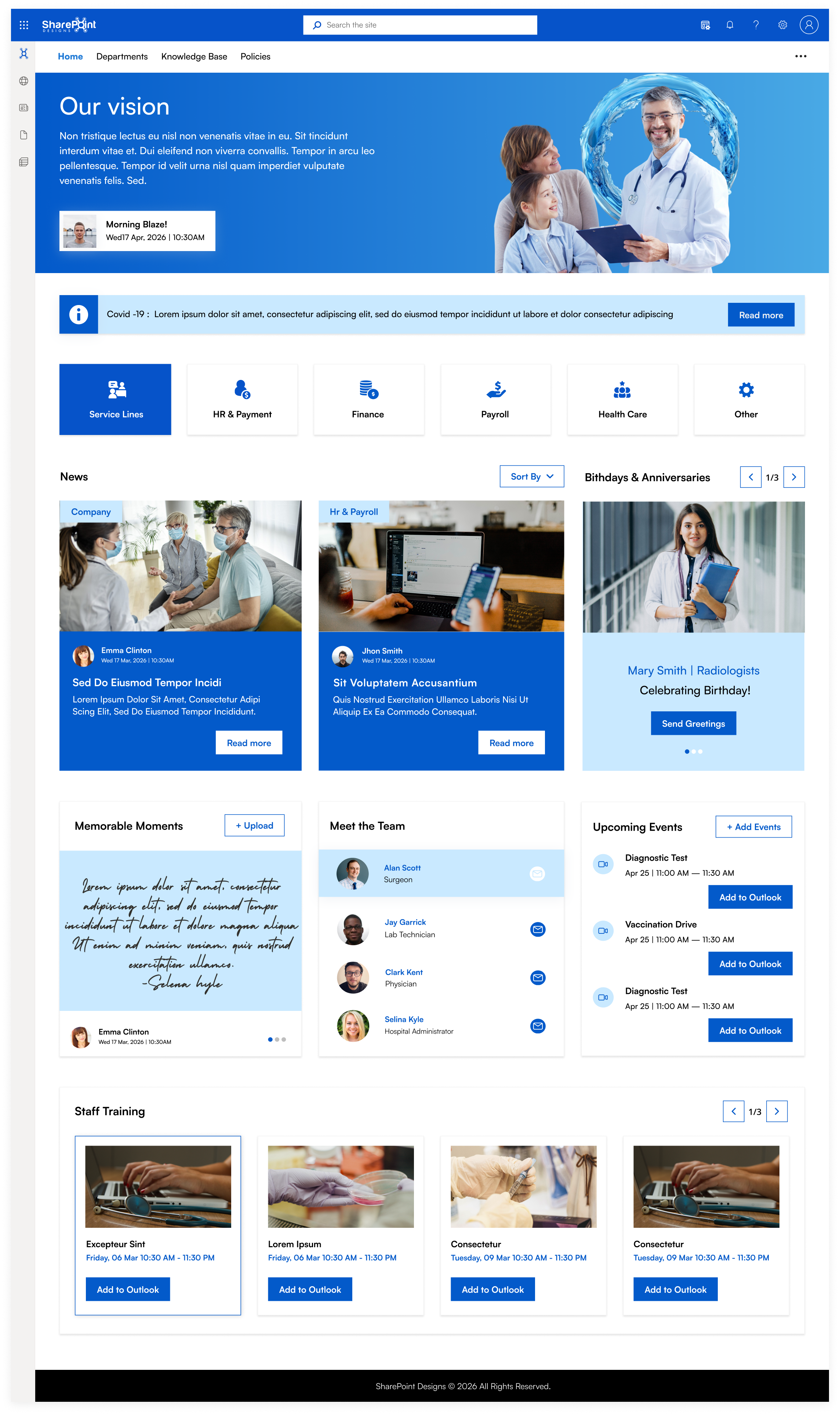 Healthcare SharePoint intranet homepage