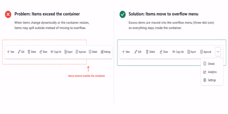 Fluent UI CommandBar Overflow Issue: Preventing Items from Exceeding the Container