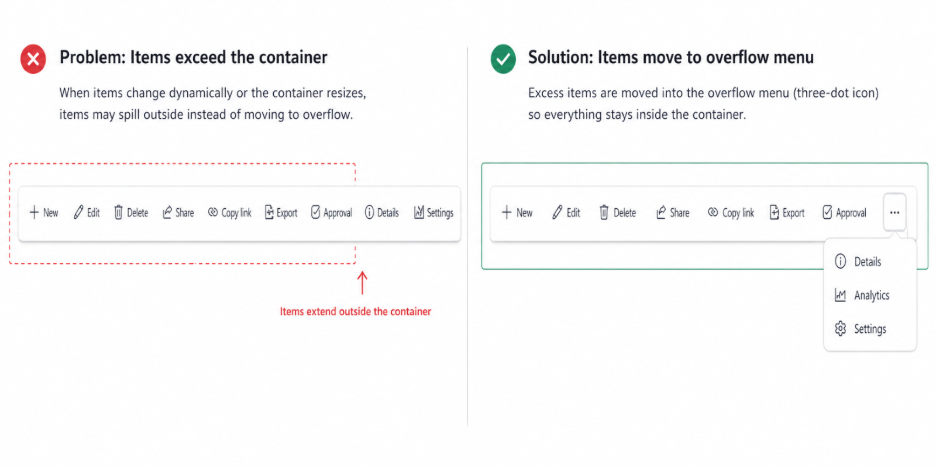 Fluent UI CommandBar Overflow Issue: Preventing Items from Exceeding the Container