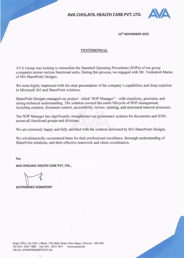  Ava care testimonial - SharePoint designs