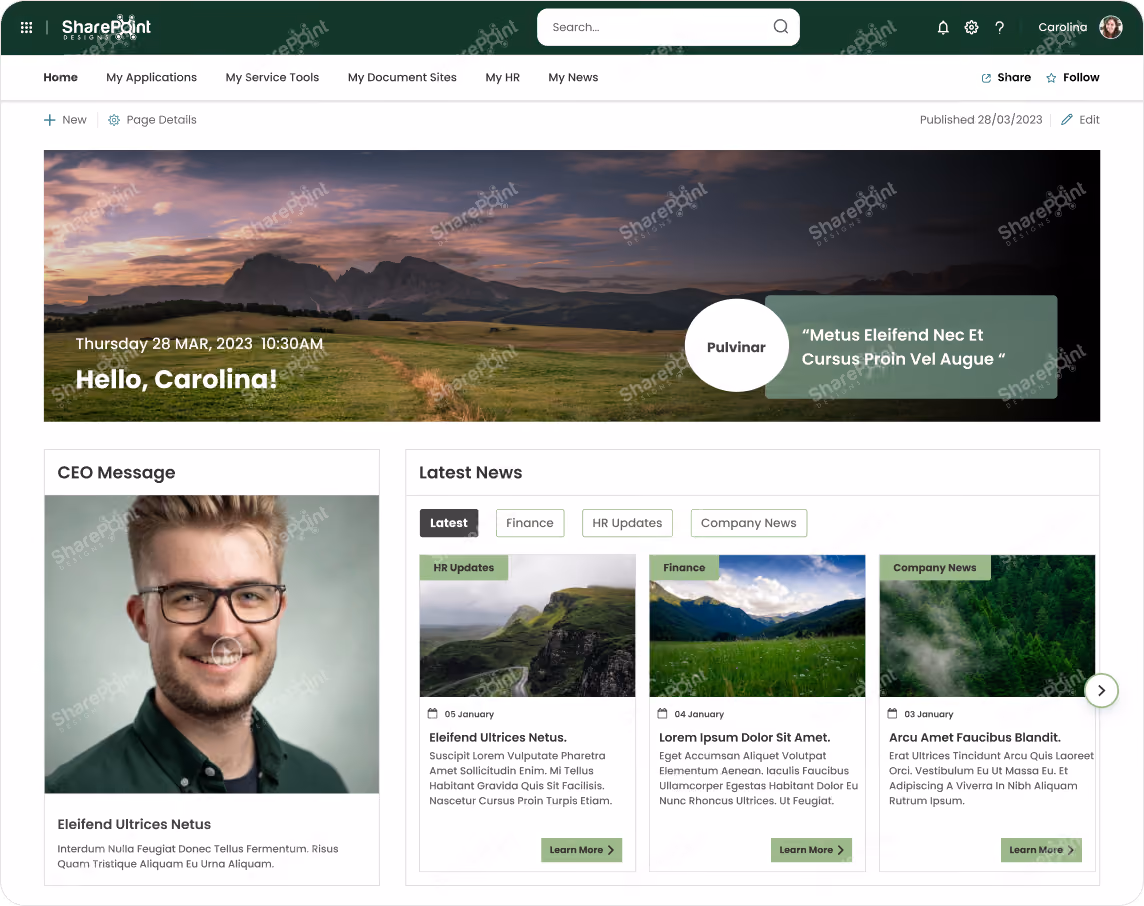 Environment sustainability sharepoint intranet