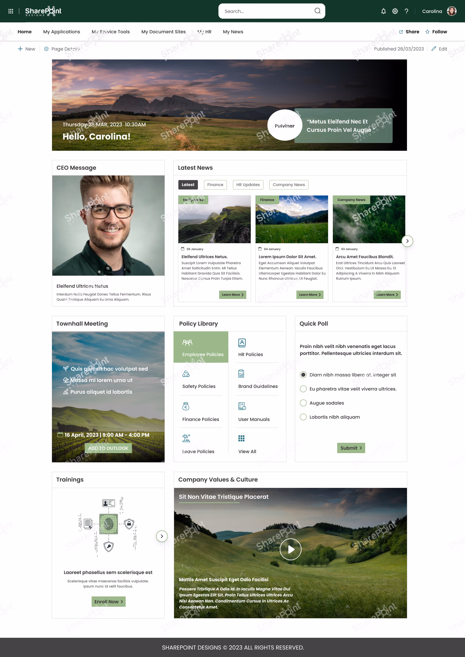Envrionment Sustainablity sharepoint site examples
