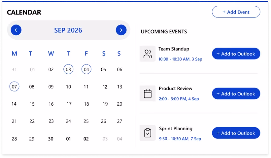 Custom Events Calendar WebPart