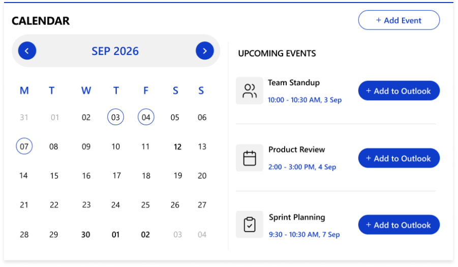 Custom Events Calendar WebPart