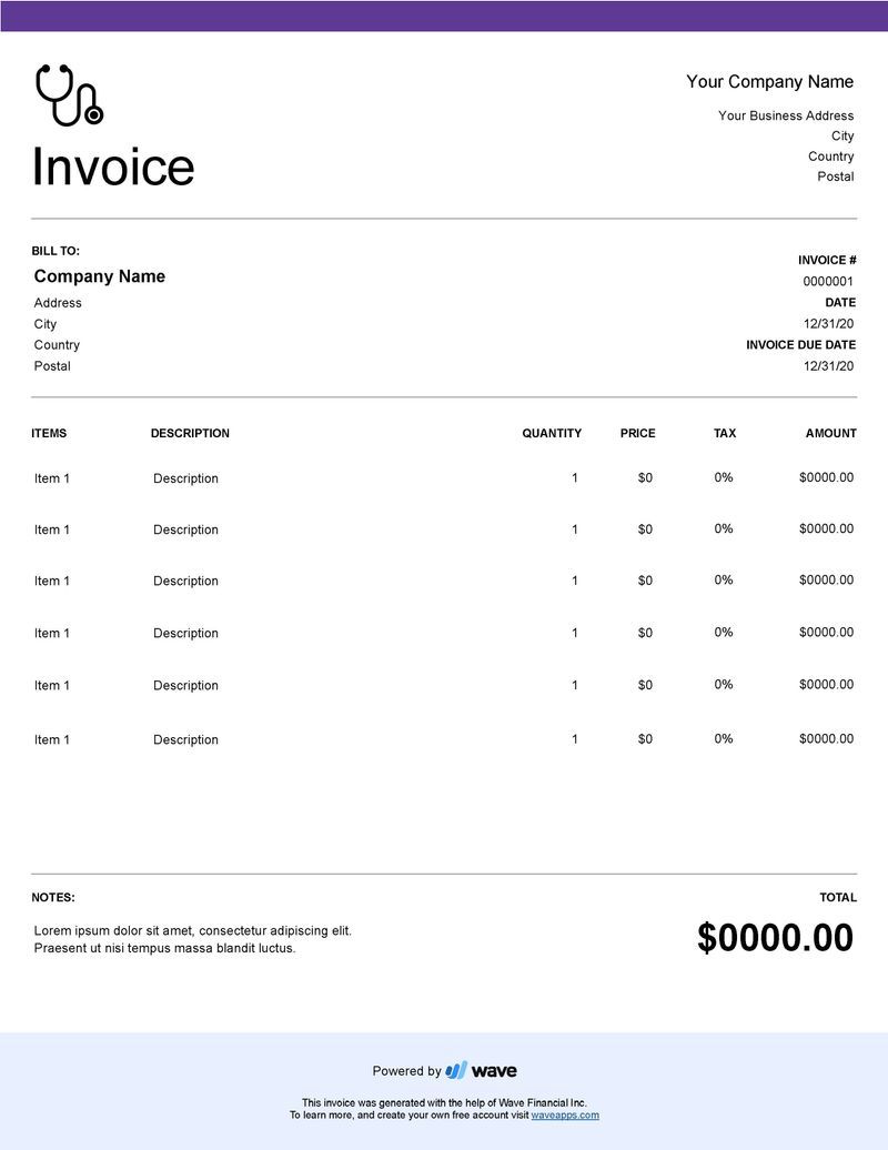 Home Health Care Invoice Template - Wave Financial