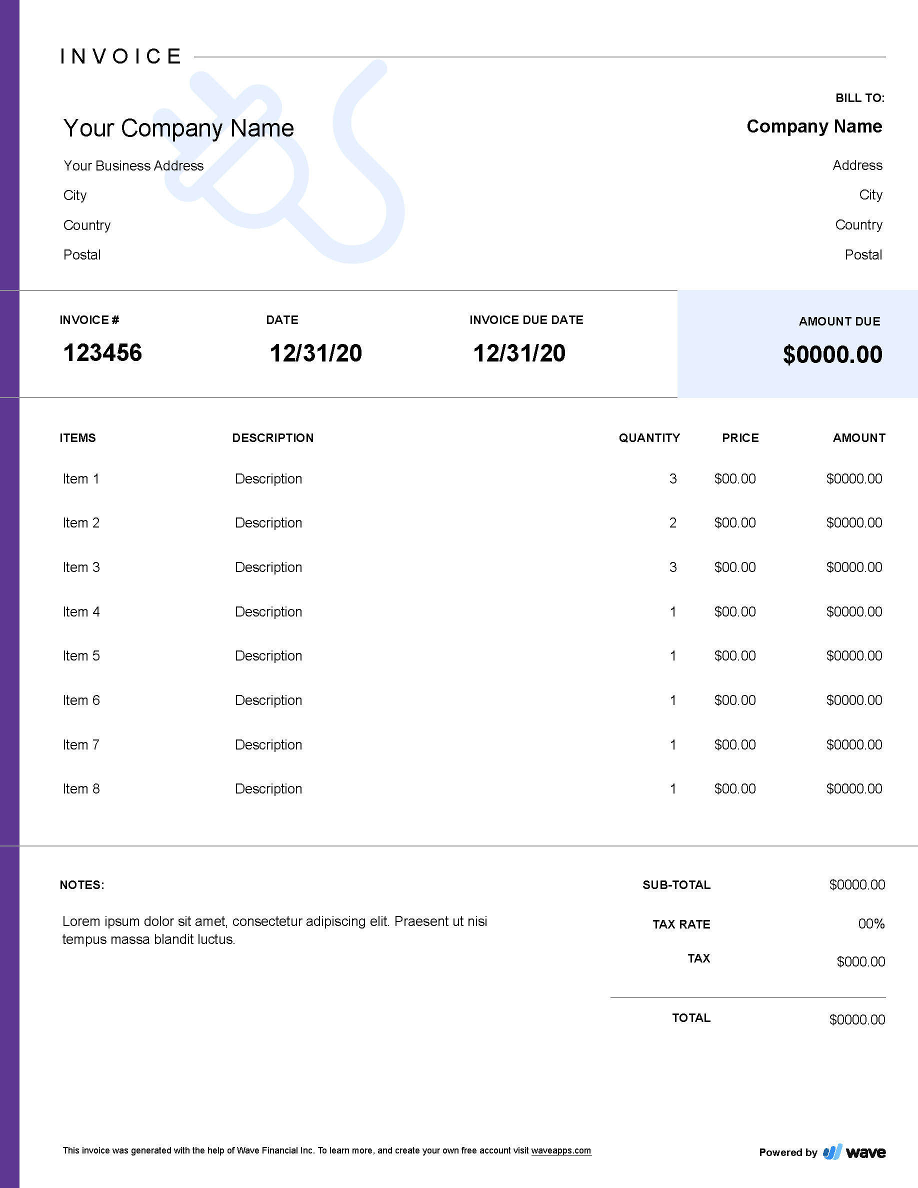 Electrical Work Invoice Template - Wave Financial