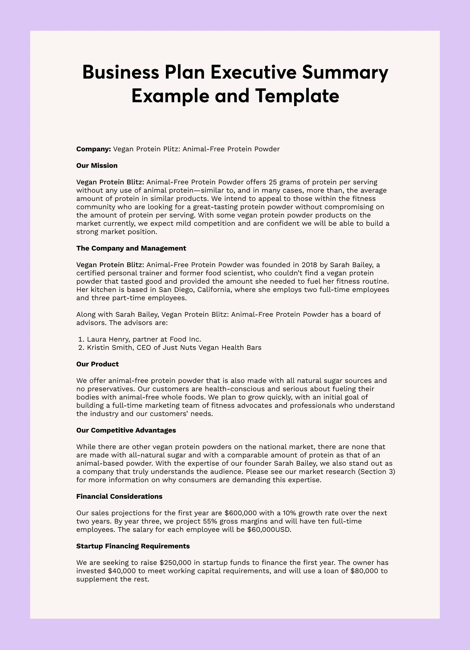 Business Plan Executive Summary Example and Template.
