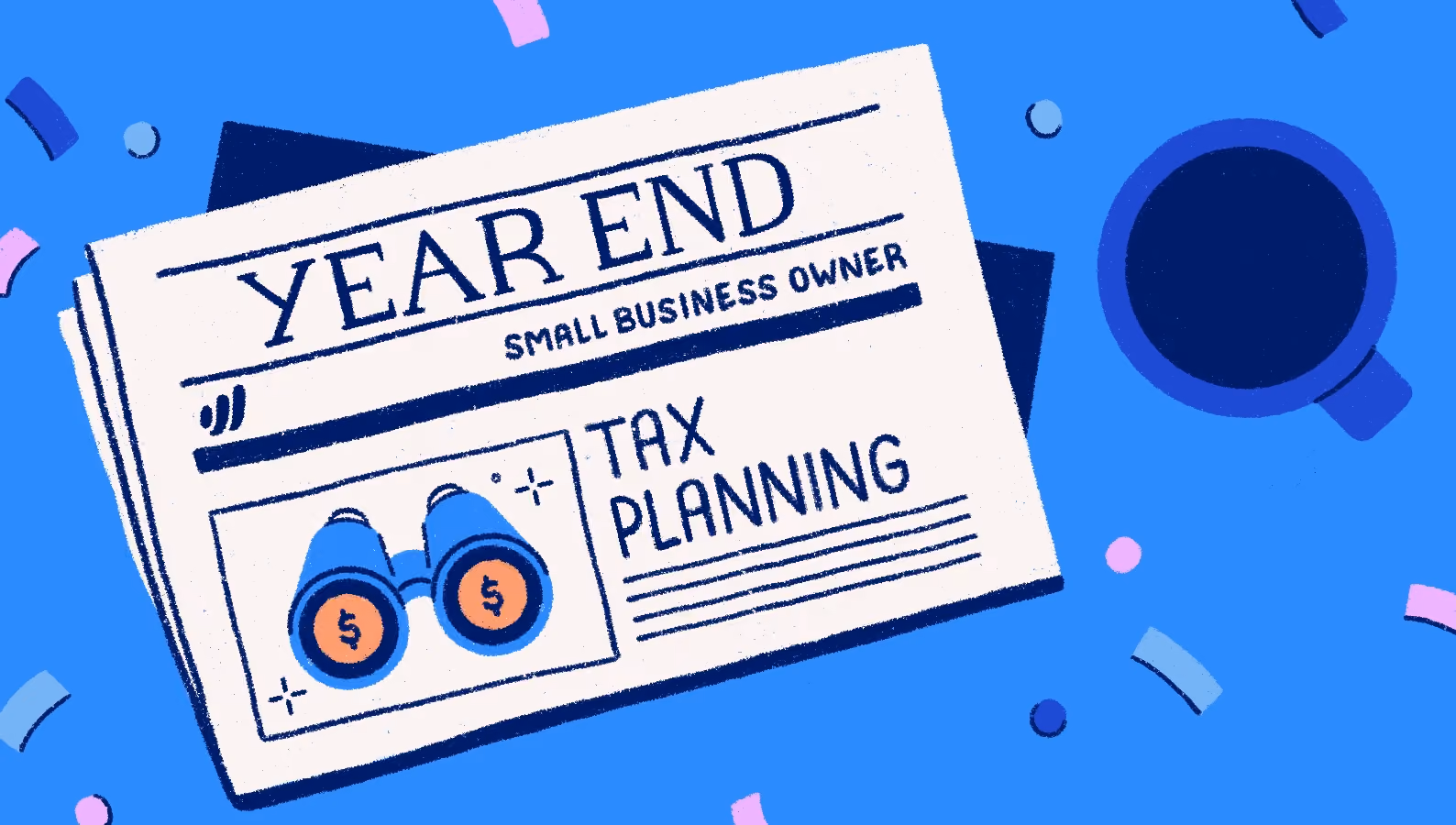 2026 year-end tax planning for small businesses, illustrated with a year-end tax planning document and financial symbols.