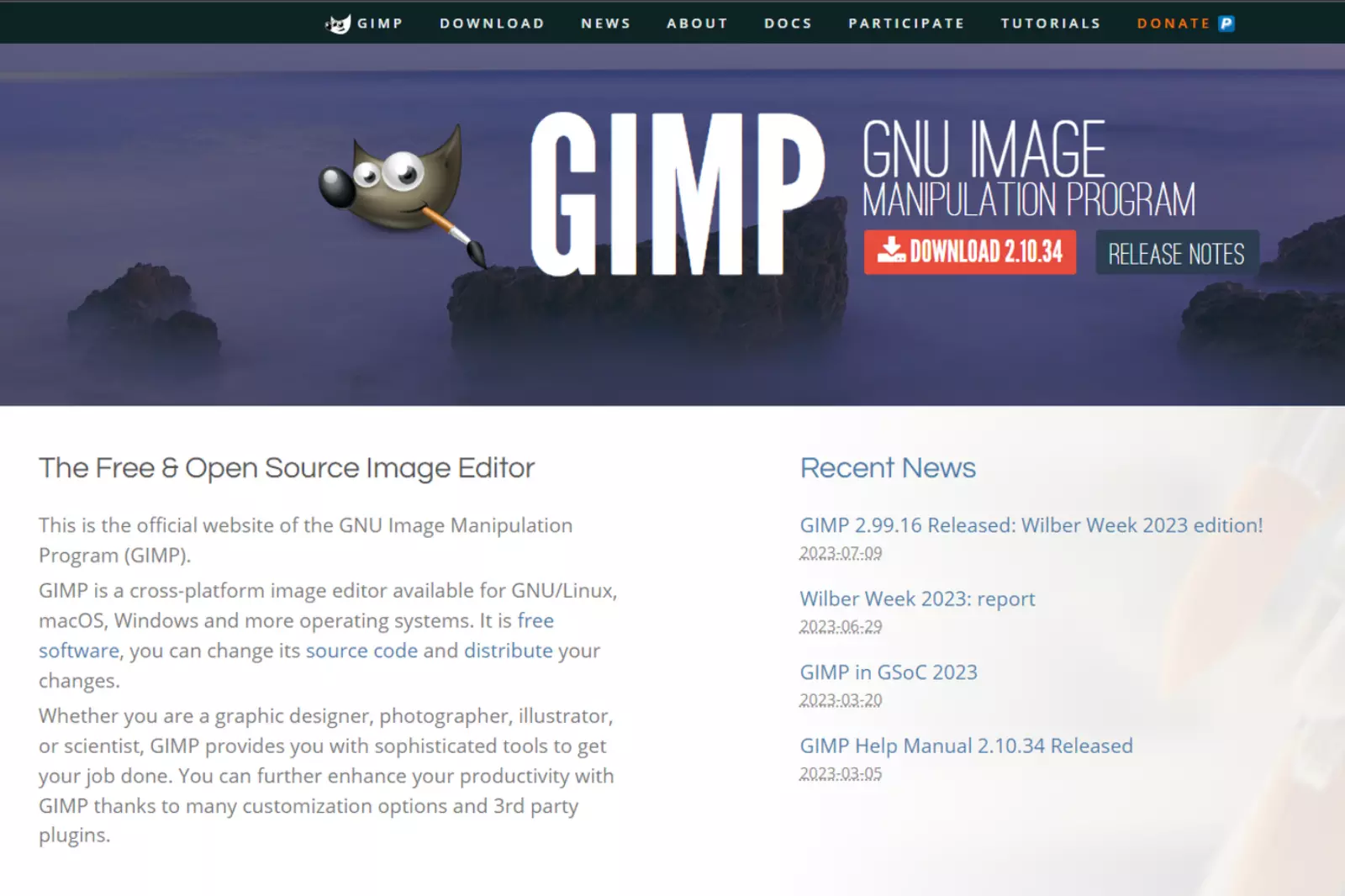 Home Page of GIMP