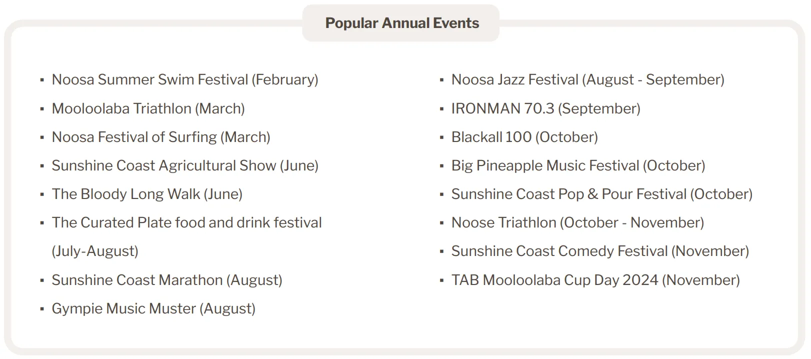 Annual events in the Sunshine Coast