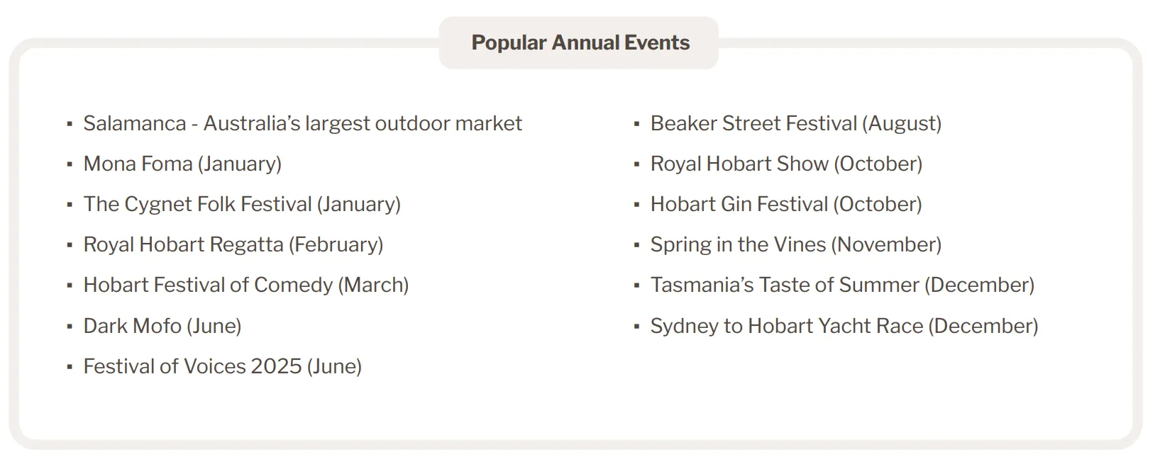 Popular annual events in Hobart