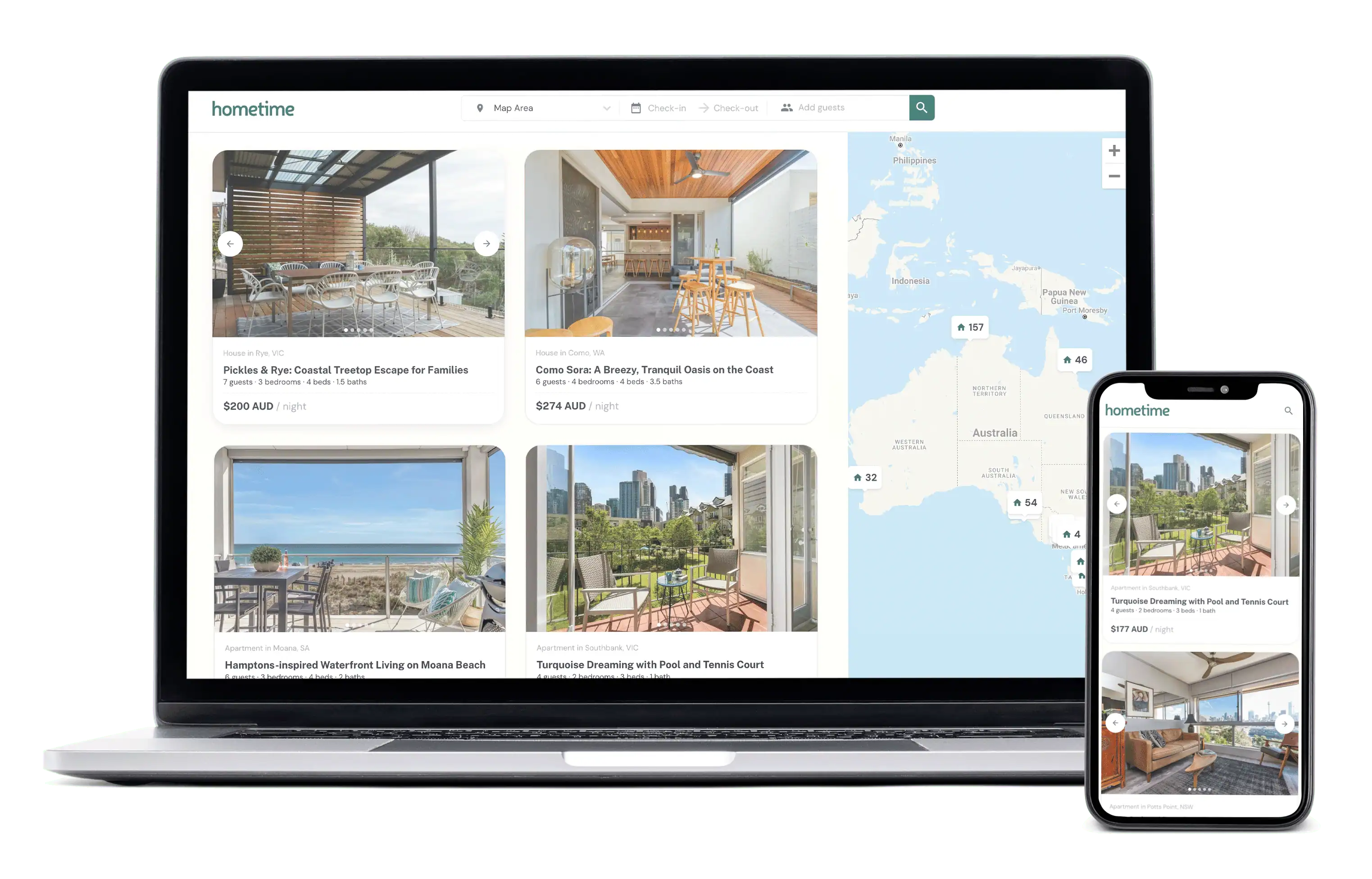 Graphic of Hometime’s booking calendar and booking platform in desktop and mobile view