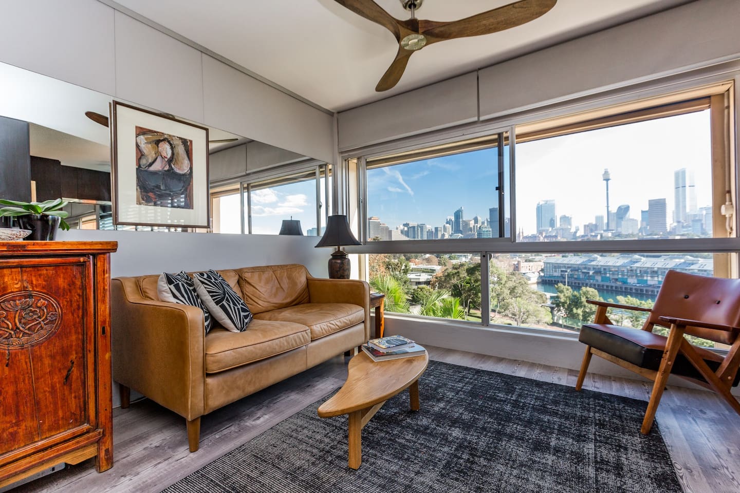 Enjoy million-dollar views of Sydney's skyline from the chic living area.