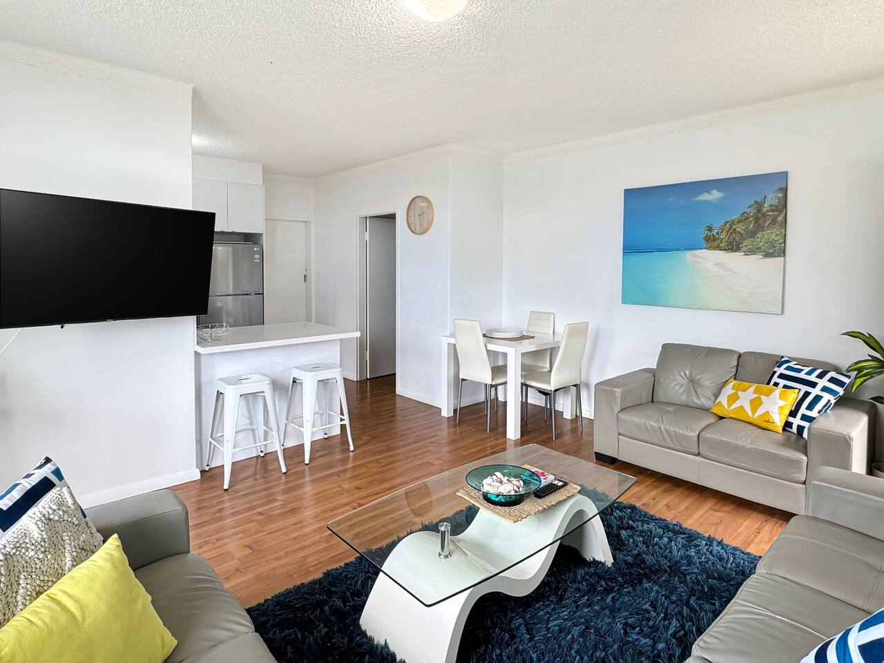 In the kitchen, you'll find everything you need to prepare a home cooked meal, including a fridge, oven, stove, microwave and all your cooking essentials.