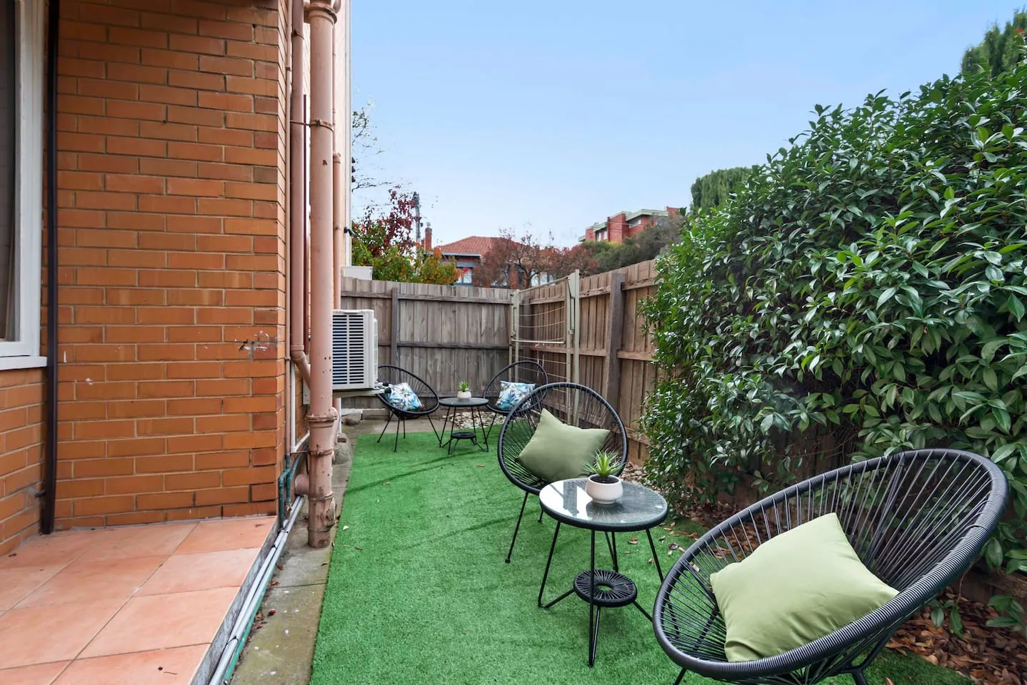 Sink into the outdoor moon chairs in the shared yard and enjoy reclining under the open skies and fresh air.