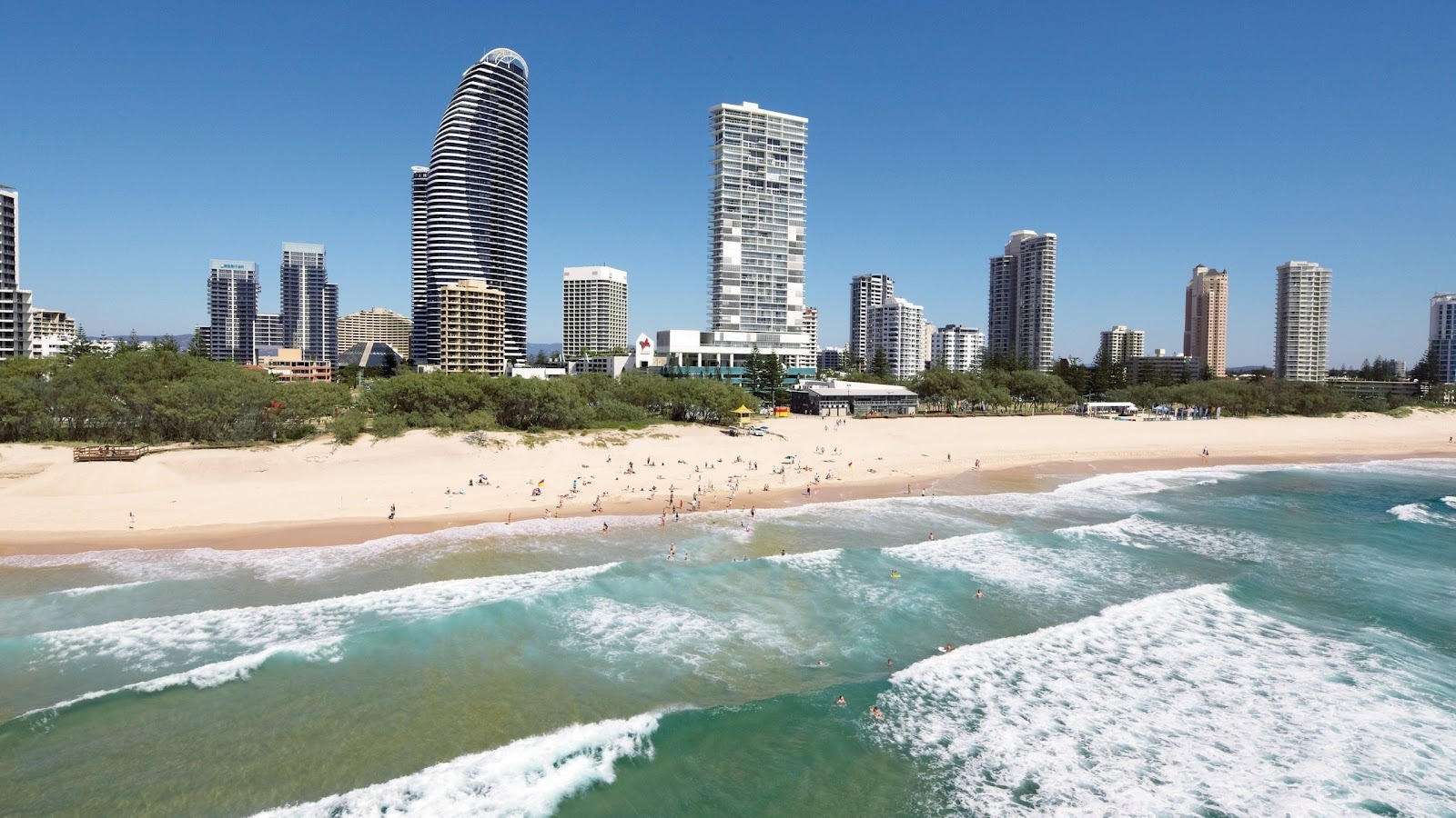 The sandy beach and the skyline at Broadbeach, Gold Coast, QLD