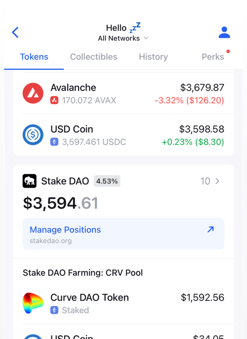 Zerion tokens screen
