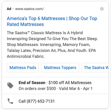 Saatva's Google Ad