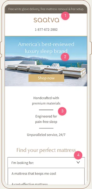 Saatva Mobile Landing Page