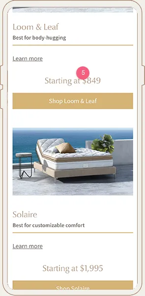 Saatva Mobile Landing Page