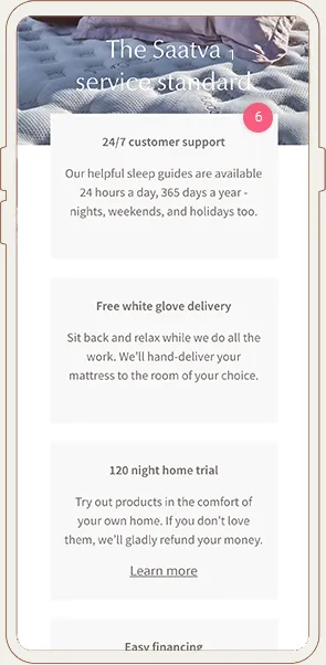 Saatva Mobile Landing Page