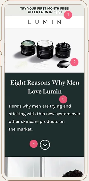 Lumin Skincare Mobile Landing Page