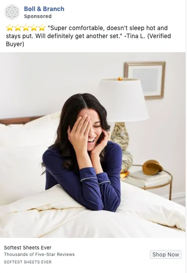 Boll & Branch's Facebook Ad