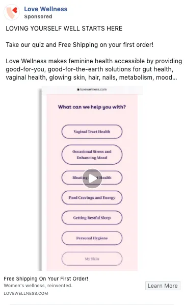 Love Wellness' Facebook Ad