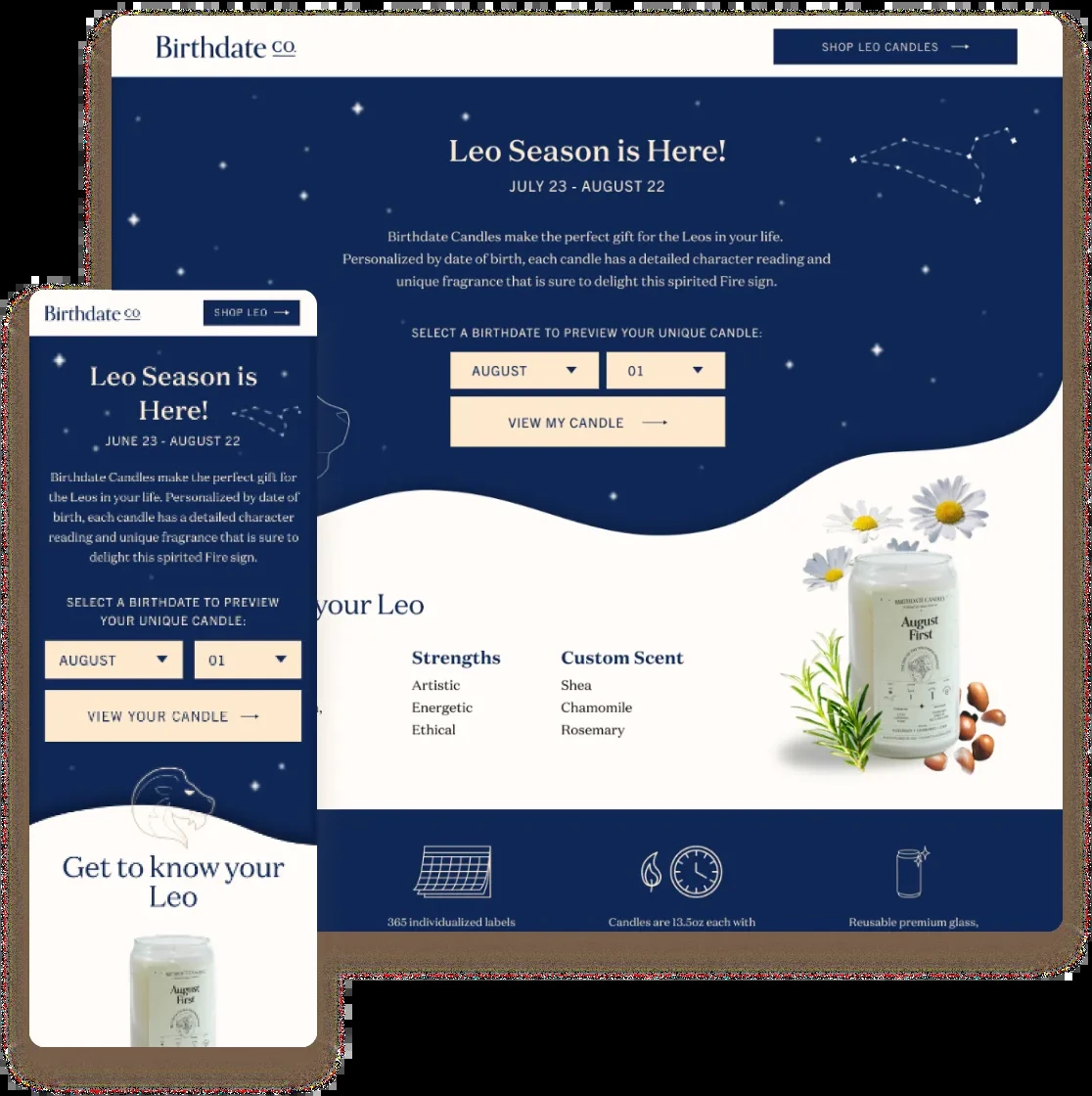 Birthdate Co. seasonal gifting landing page