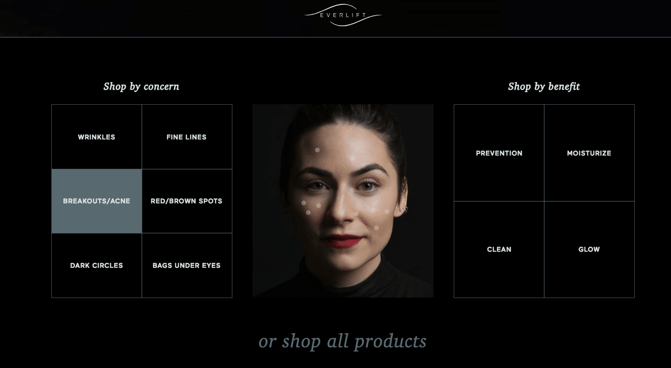 Shop skincare by concern and product benefits directly from the navigation