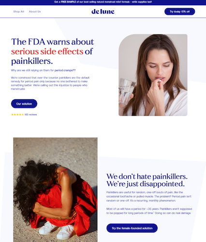 De Lune Cramp Aid landing page