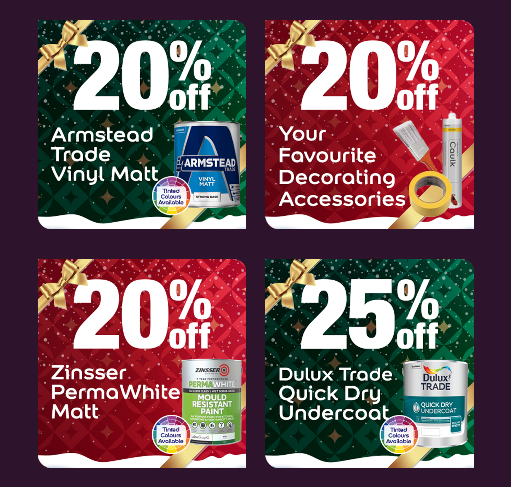 Four promotional squares web design, graphic design Christmas sale campaign